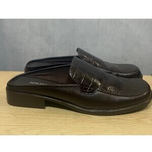 Aerosoles Women Crocodile Patent Leather Slip On Mule Block Heel Size 9.5B Brown